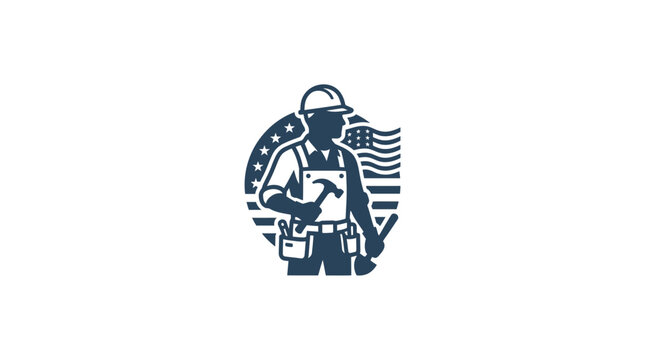 American Construction Worker Logo Icon
