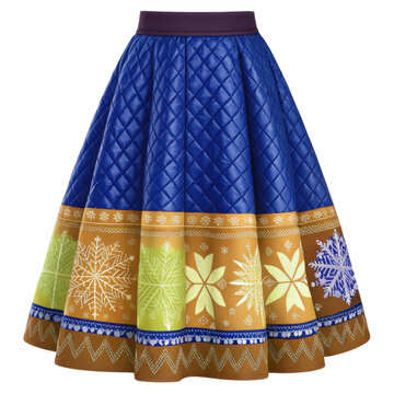 Elegant blue and gold quilted winter ski skirt with intricate patterns and textures transparent background