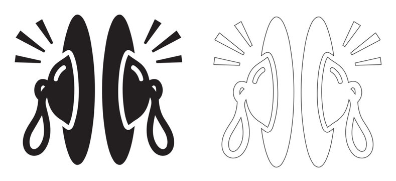 Crash Cymbals Musical Instrument Silhouette and Outline Vector Set, Percussion Plates with Hand Straps Clashing Clip Art Graphics