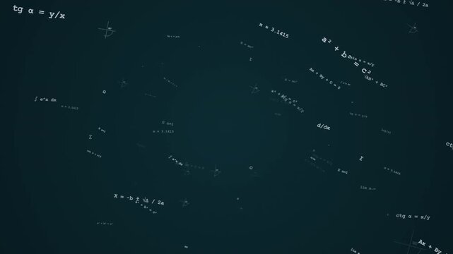 Cinematic Motion of White Mathematical Equations and Algebra Formulas Drifting in Digital Space