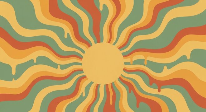 Retro sunburst pattern with melted wavy striped design sunburst background seventies abstract wallpaper creative
