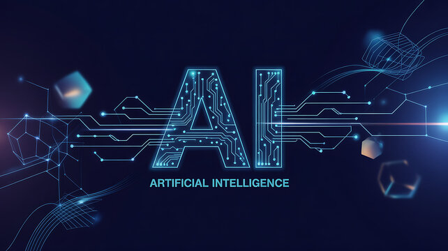 Conceptual image with a speech bubble next to an interactive AI CPU. 3d rendering