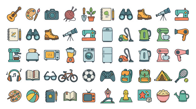 Doodle Icons: Hobbies, Crafts, and Home Appliances Collection