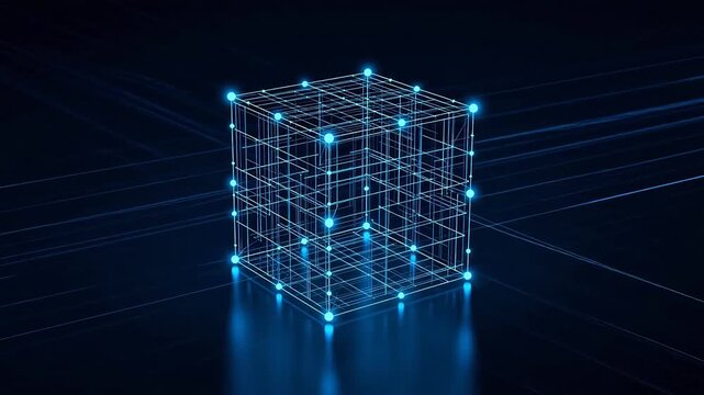 Blue glowing wireframe cube