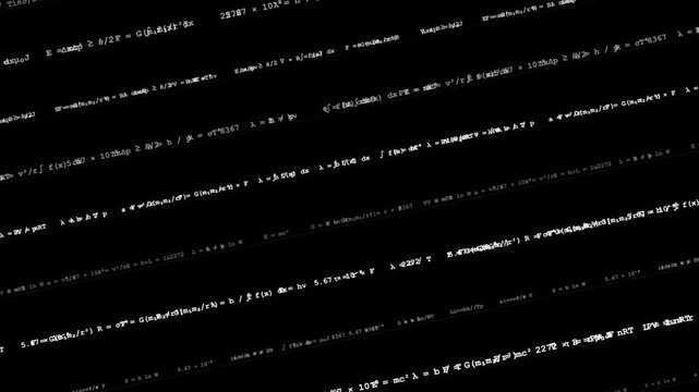 Scrolling Mathematical Equations and Physics Formulas over Black Background Animation