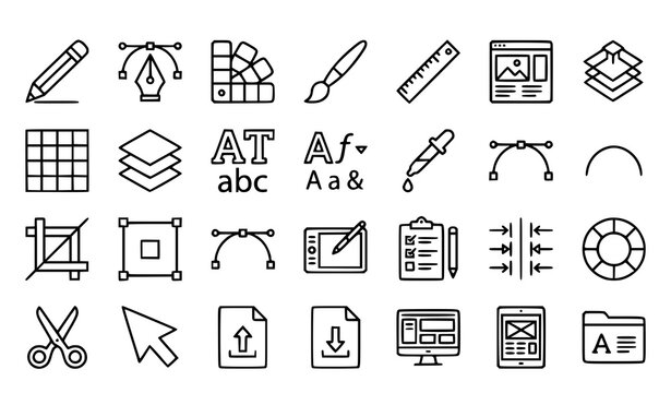 Graphic Design Line Icons Collection with Creative Tools and Digital Design Elements Vector Set