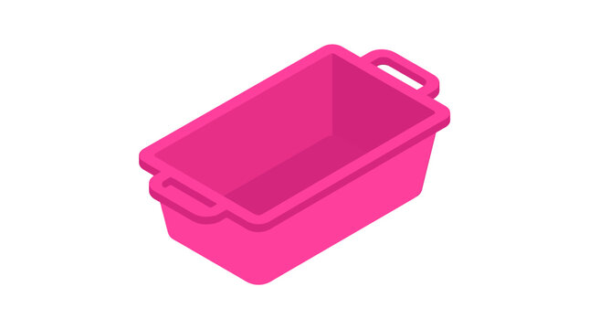 Bright Pink Loaf Pan, Baking Dish with Handles, Isometric View, Isolated on White