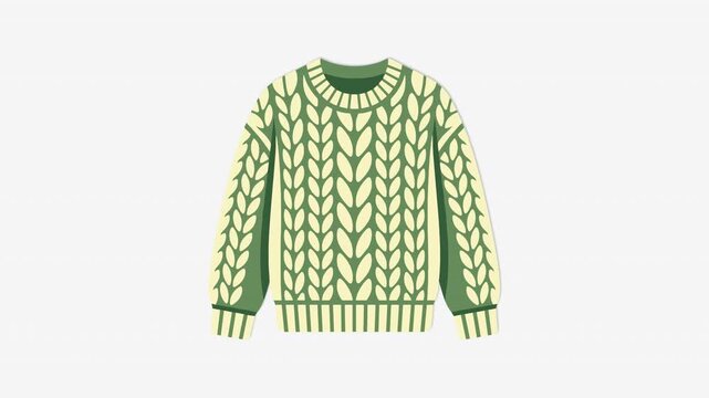 Pixel Art Green And Cream Cable Knit Sweater On Minimalist Solid Off White Background