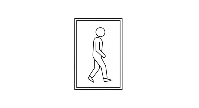 Simple Line Art Icon of a Person Walking Inside a Rectangle Frame