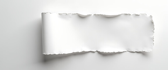 Fototapeta premium Torn paper with rolled edge and shadow on clean white background.