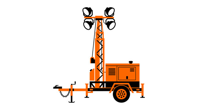 Portable lighting tower with generator, construction site illumination equipment, mobile light mast