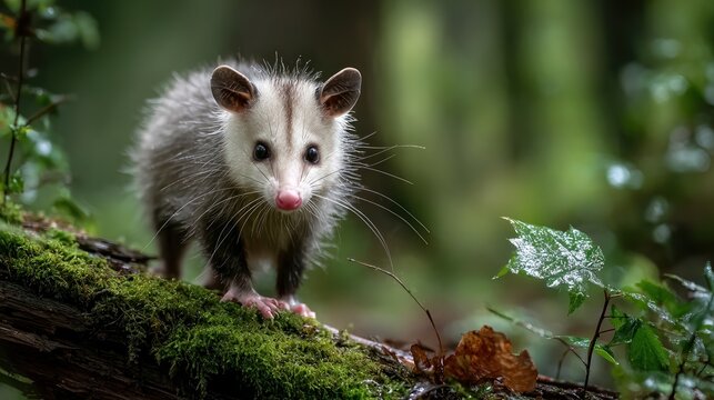 Adorable Opossum on a Tree Log