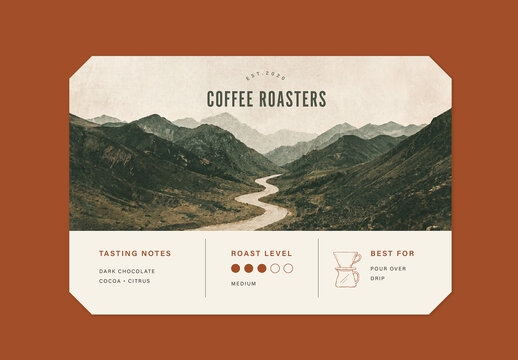Label Template For Coffee Packaging, Product Stickers, Vintage Tags, Branding Labels