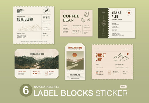 Label Template Set For Coffee Packaging, Product Stickers, Vintage Tags, Branding Labels