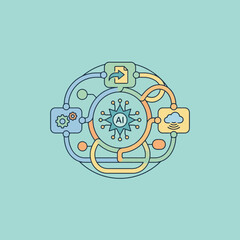 Fototapeta premium A circular diagram showing digital data processing and cloud connectivity