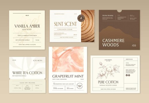 Label Template Set For Candle Packaging, Product Sticker, Jar Label, Tag, Branding Design Set