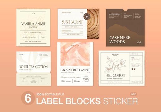 Label Template Set For Candle Packaging, Product Sticker, Jar Label, Tag, Branding Design Set