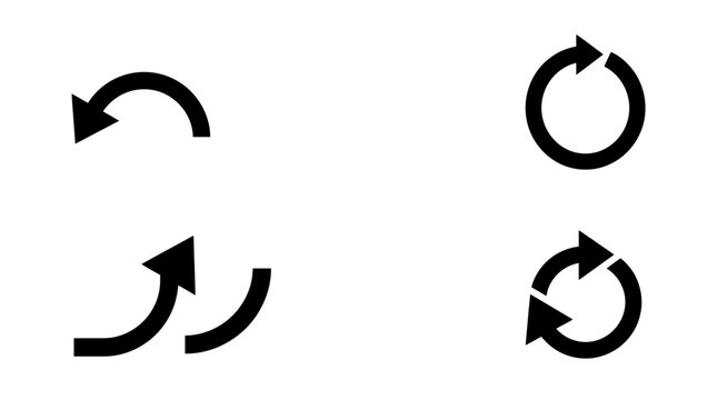 Set of Four Circular and Curved Arrow Icons on White Background