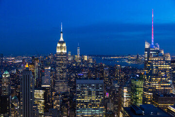 Obraz premium Aerial view of New York city at night, Manhattan, USA