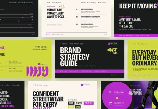 Brand Strategy Guide Template, Brand Book Presentation, Corporate Identity Guidelines Layout