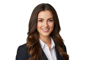 Obraz premium Professional young woman smiling in a black business suit isolated on transparent background