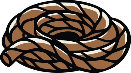 Cartoon vector illustration of a coiled brown rope with twisted strands, isolated on a white background for nautical, camping, and utility themes © Galih