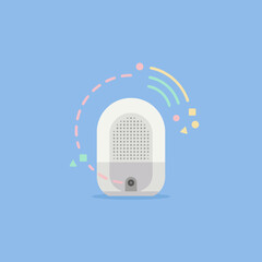 A modern white air purifier stands on a soft blue background © Xandra
