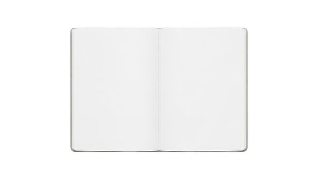 Open empty notebook with blank white pages isolated on transparent background