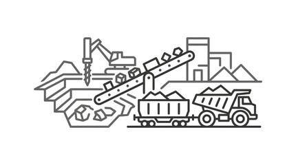 Fototapeta premium Full mining operation site with conveyor train and truck.