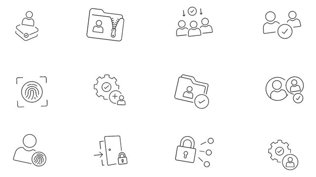 Minimal line icon set representing user account management data privacy and security settings