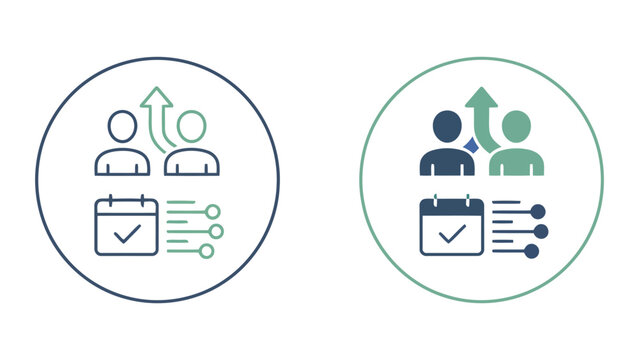 Team members working with calendar and status checkmark icons representing project completion and milestone tracking in flat vector design