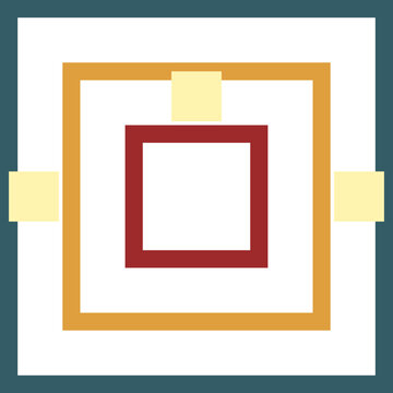 Abstract geometric composition featuring concentric colorful squares and rectangular shapes on a white background illustration