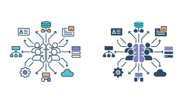 Centralized business management and data infrastructure icon vector illustration