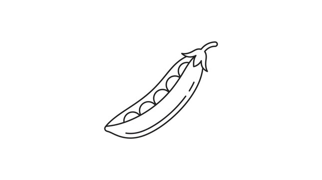 A simple black and white line art illustration of a single open pea pod.