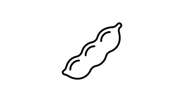 A simple black and white line art illustration of a single pea pod.