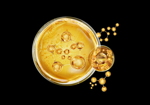 gold bubble and molecule background for cosmetics product