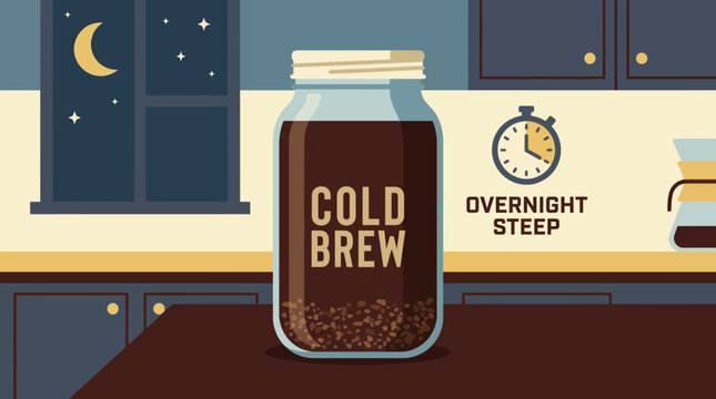 Cold Brew Coffee in Glass Jar Overnight Steep