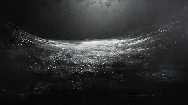 Profound Darkness on Canvas with Sleek Silvery Highlights and Texture