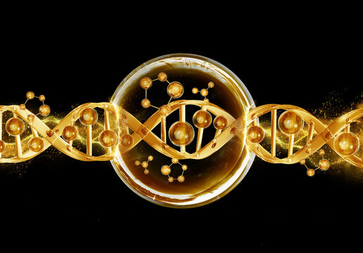 gold bubble and molecule background for cosmetics product