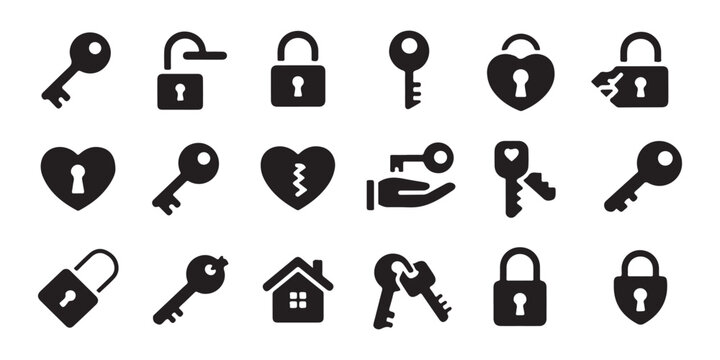 Collection of keys and locks featuring diverse shapes and designs for security and lifestyle concepts.