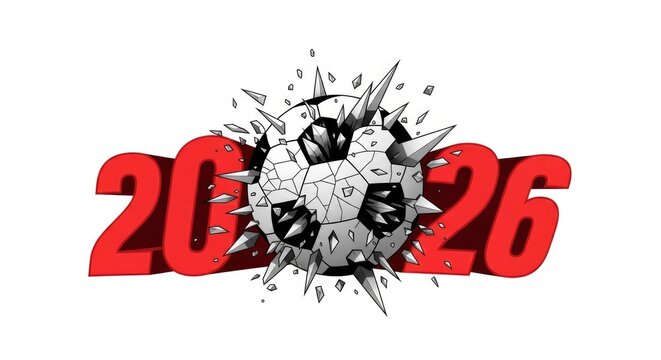 Exploding soccer ball with 2026 year numbers