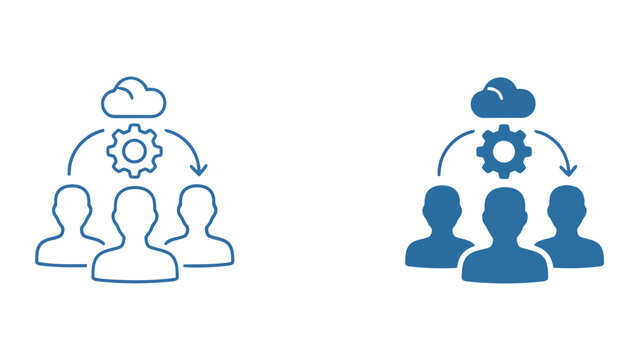 Cloud based team infrastructure and workflow automation professional icon set for technical management