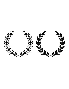 Two symmetrical black laurel wreaths on white