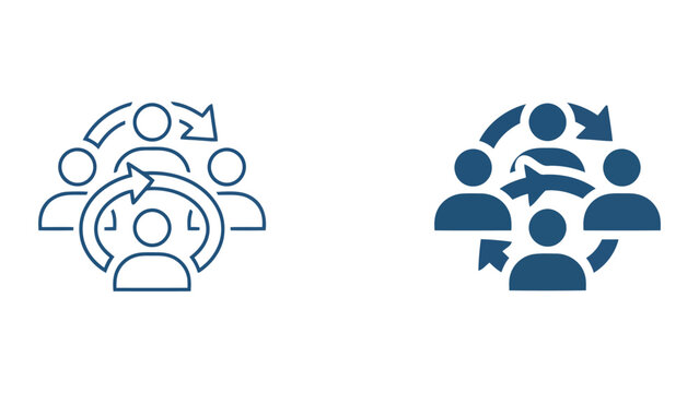 Business team collaborative workflow and continuous process improvement icon with circular arrows for project management and organizational synergy