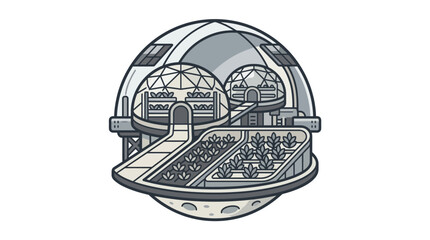 Modern space habitat dome with garden on moon surface. © AAS