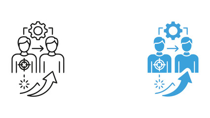 Fototapeta premium Leadership and professional development icon set showing targeted growth and team training in a high-quality vector graphic style for corporate human resources and career advancement programs