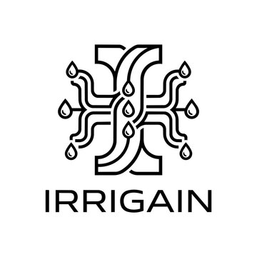 Irrigation technology logo: water drops flowing through stylized channels