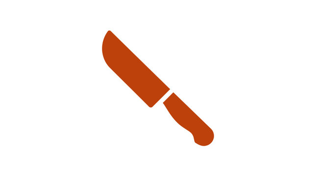 Orange Kitchen Knife Icon Isolated on White Background, Simple Flat Design