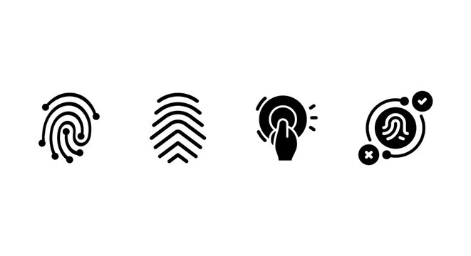 Fingerprint identification and biometric authentication icon set