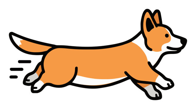 Cute corgi dog running flat vector illustration. Generative AI